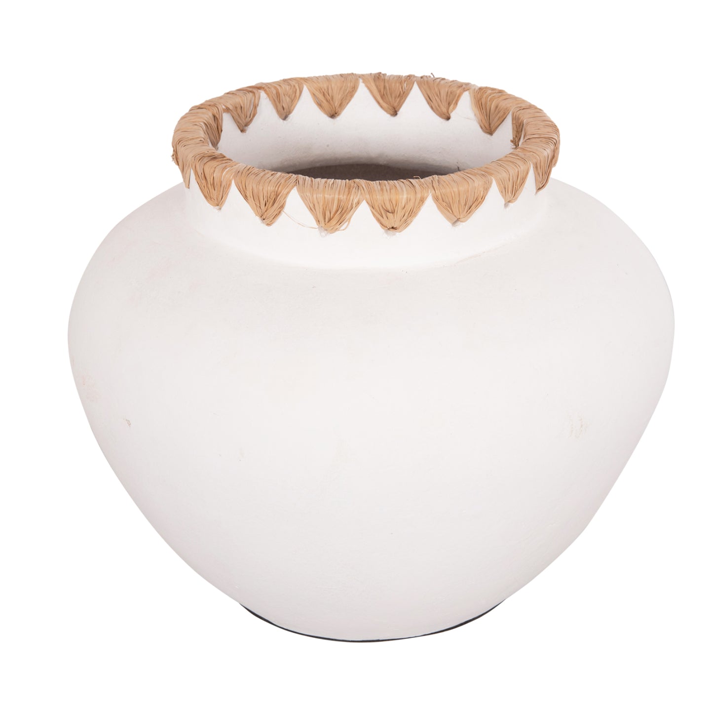 DECORATIVE VASE RENTON(M) HM4734 TERRACOTTA IN WHITE-STRAW WEAVING ON THE RIM Φ28x23Hcm.