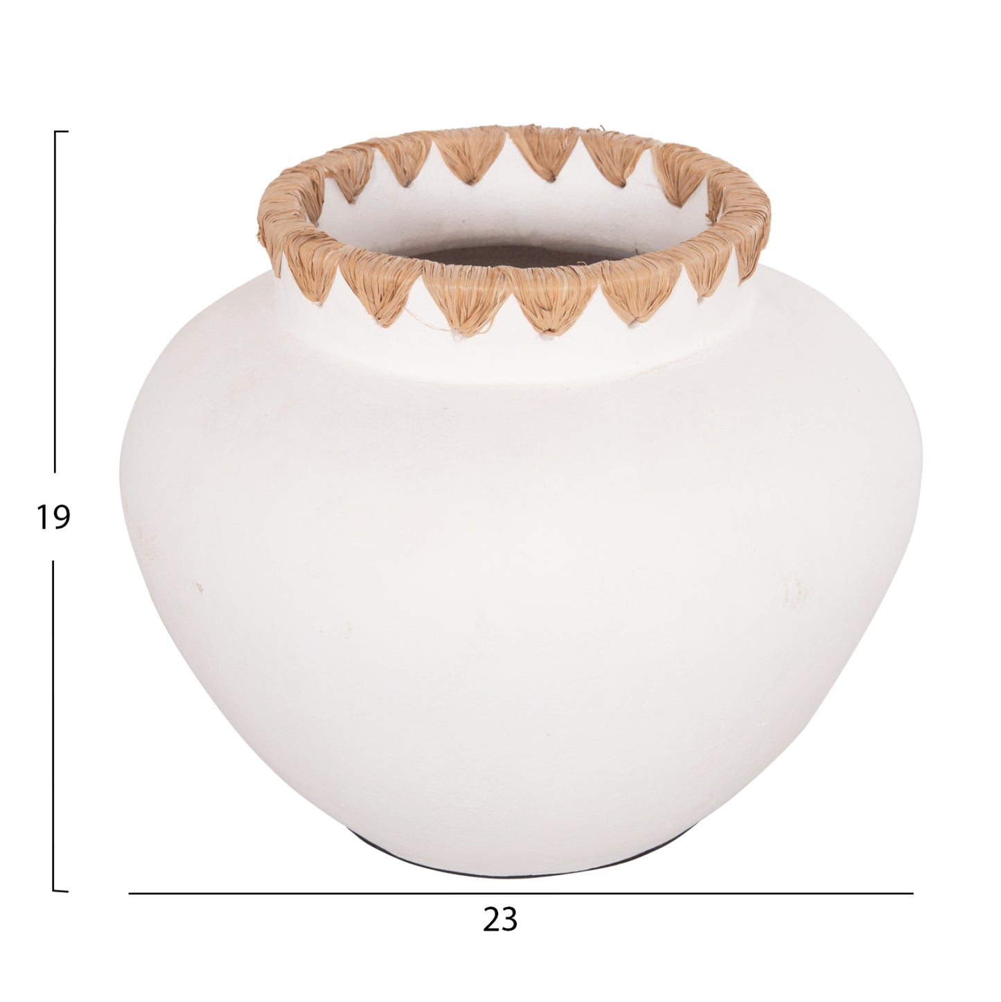 DECORATIVE VASE RENTON(S) HM4735 TERRACOTTA IN WHITE-STRAW WEAVING ON THE RIM Φ23x19Hcm.