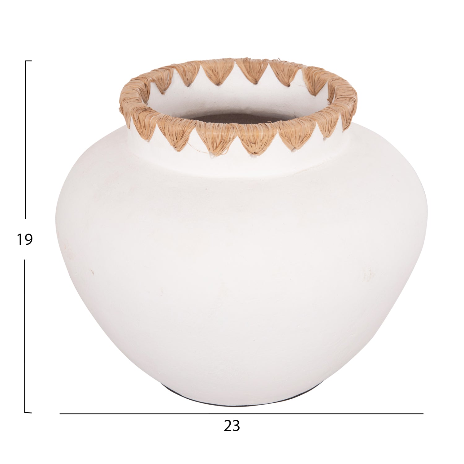 DECORATIVE VASE RENTON(S) HM4735 TERRACOTTA IN WHITE-STRAW WEAVING ON THE RIM Φ23x19Hcm.