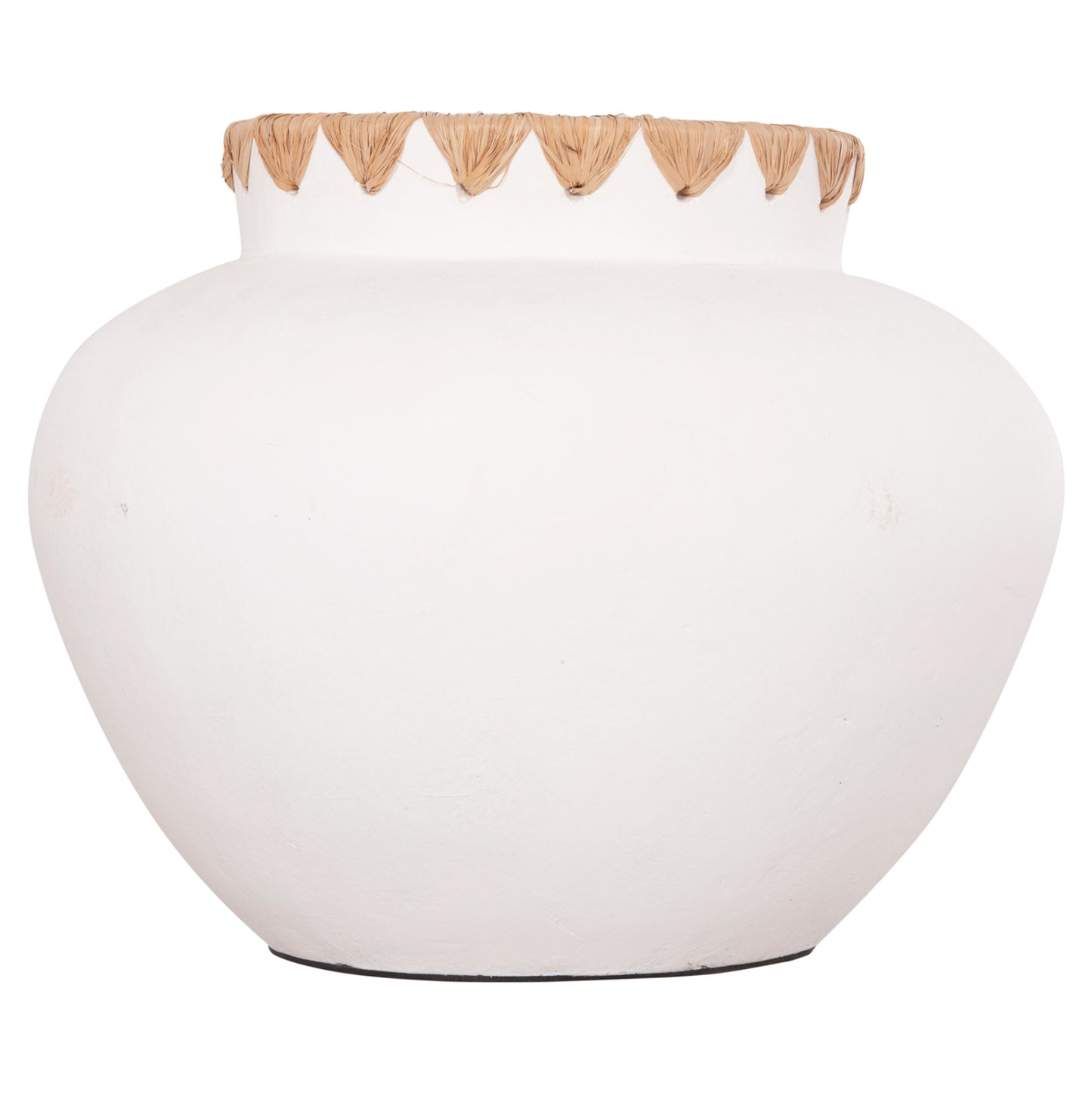 DECORATIVE VASE RENTON(S) HM4735 TERRACOTTA IN WHITE-STRAW WEAVING ON THE RIM Φ23x19Hcm.