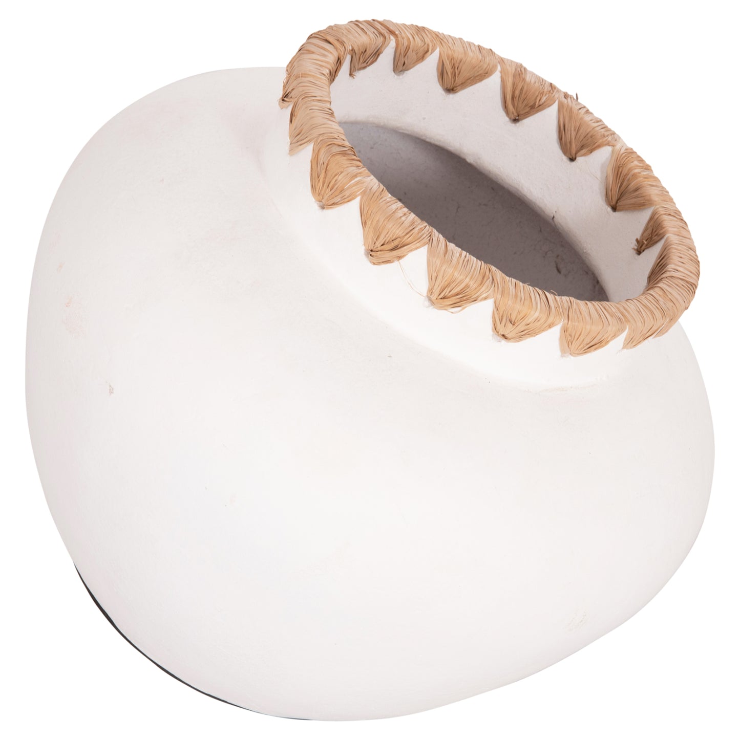DECORATIVE VASE RENTON(S) HM4735 TERRACOTTA IN WHITE-STRAW WEAVING ON THE RIM Φ23x19Hcm.