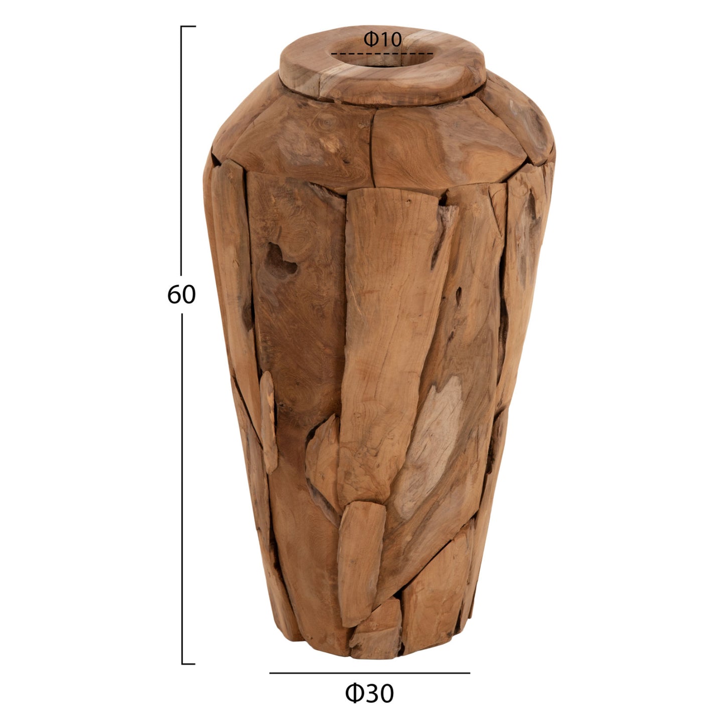 DECORATIVE VASE ZENIA HM7919 RECYCLED PIECES OF TEAK WOOD IN NATURAL COLOR Φ30x60Hcm.