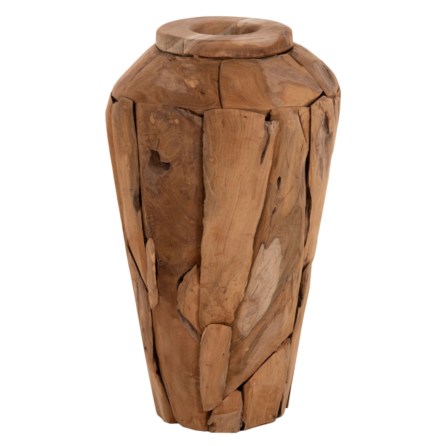 DECORATIVE VASE ZENIA HM7919 RECYCLED PIECES OF TEAK WOOD IN NATURAL COLOR Φ30x60Hcm.
