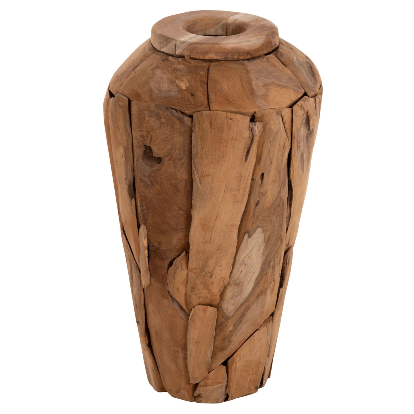 DECORATIVE VASE ZENIA HM7919 RECYCLED PIECES OF TEAK WOOD IN NATURAL COLOR Φ30x60Hcm.