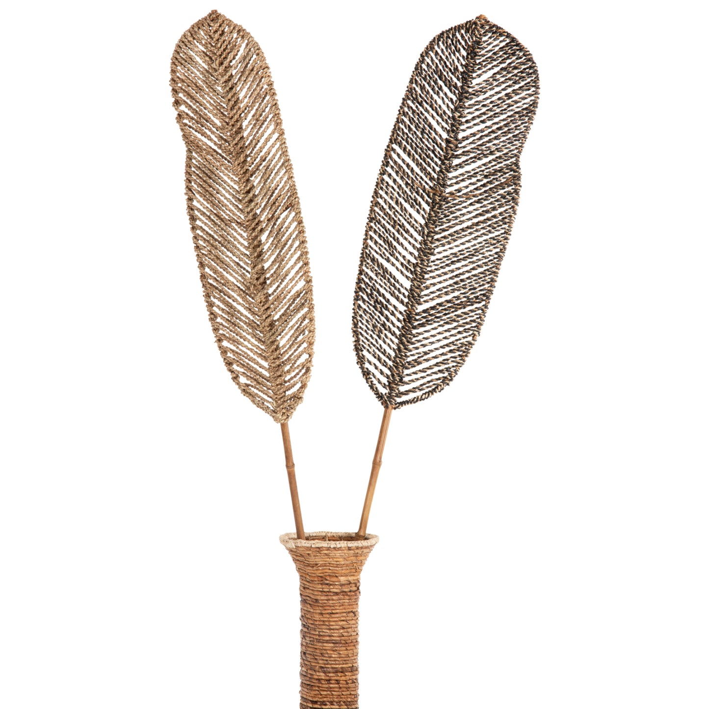 DECORATIVE LEAF HM7823.02 MADE OF BAMBOO AND SEAGRASS BLACK NATURAL 30x200x3Hcm.