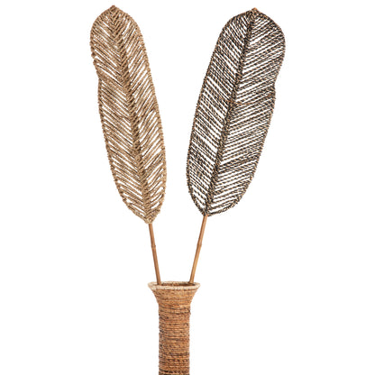 DECORATIVE LEAF HM7823.02 MADE OF BAMBOO AND SEAGRASS BLACK NATURAL 30x200x3Hcm.