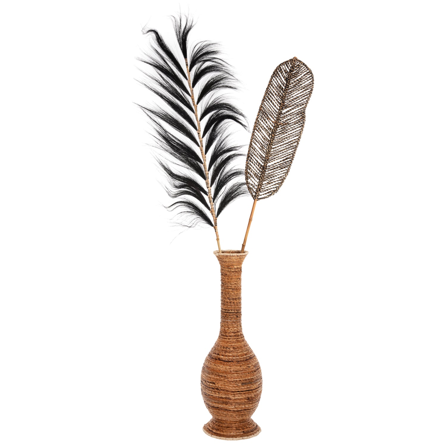 DECORATIVE LEAF HM7823.02 MADE OF BAMBOO AND SEAGRASS BLACK NATURAL 30x200x3Hcm.