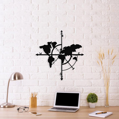 WALL DECORATION 100% METALLIC BLACK WOLD MAP 48X50 HM7214