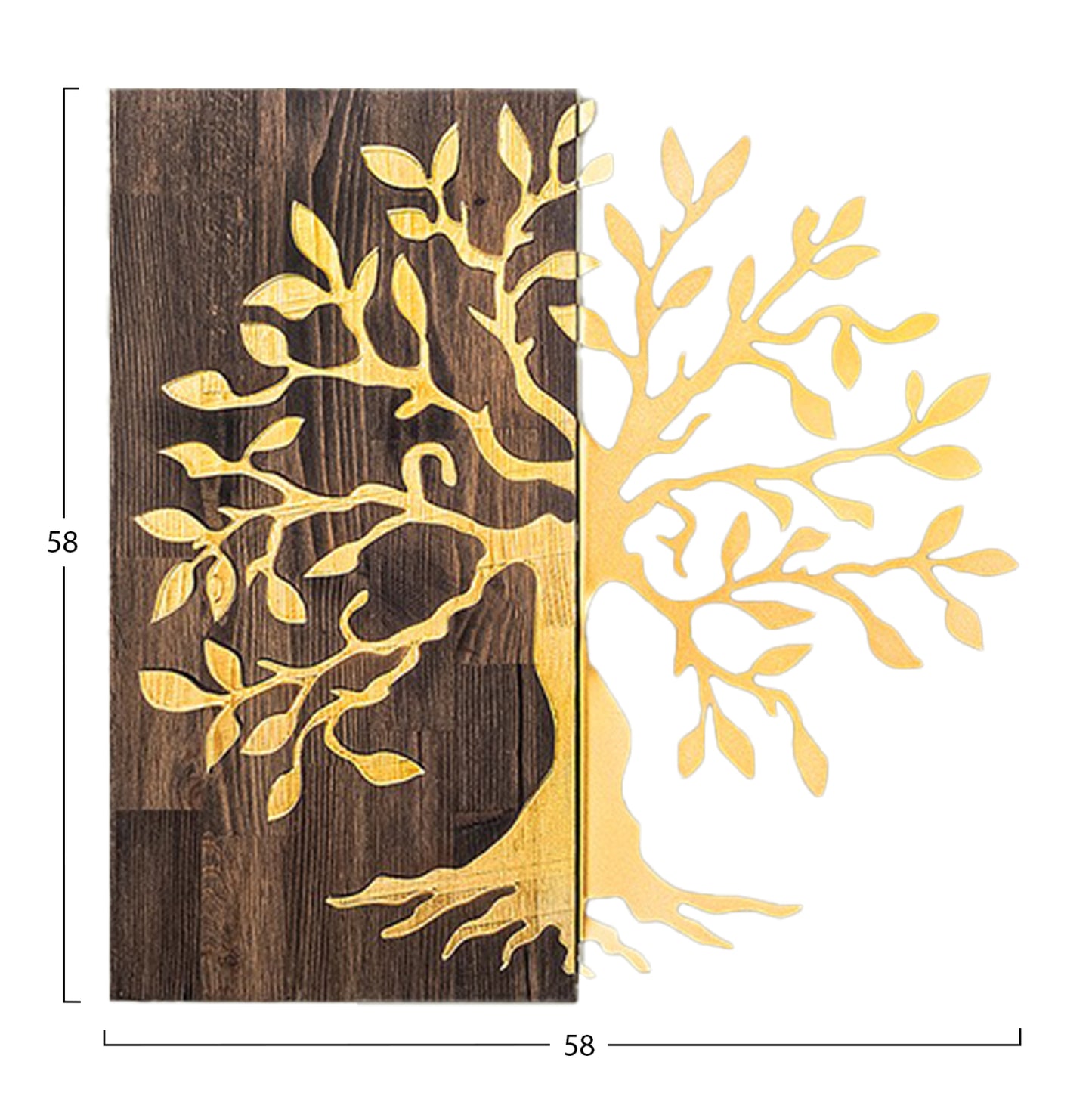 WALL DECORATION TREE FIGURE HM4751-METAL IN GOLD-WOOD 58x3(thickness)x58Hcm.