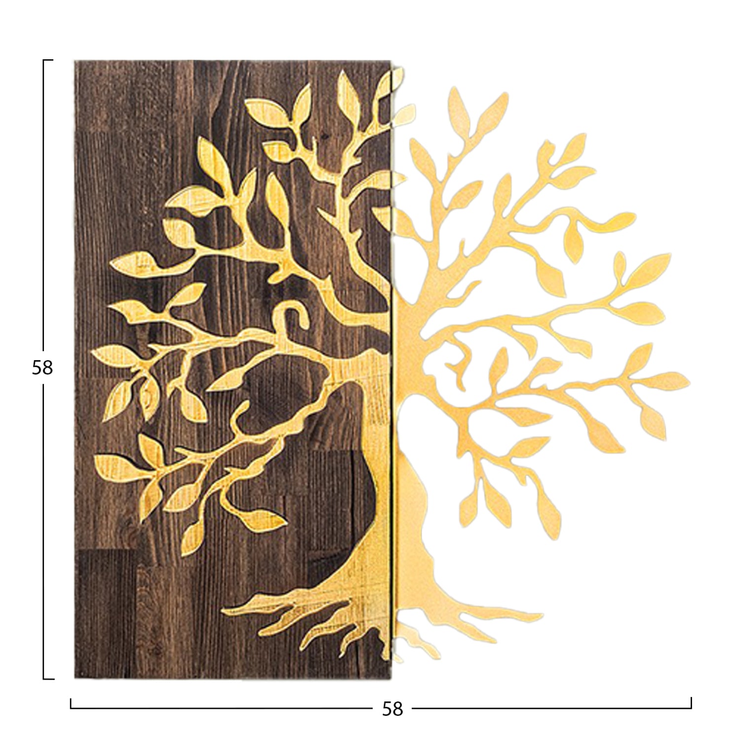 WALL DECORATION TREE FIGURE HM4751-METAL IN GOLD-WOOD 58x3(thickness)x58Hcm.