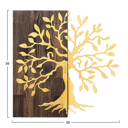 WALL DECORATION TREE FIGURE HM4751-METAL IN GOLD-WOOD 58x3(thickness)x58Hcm.