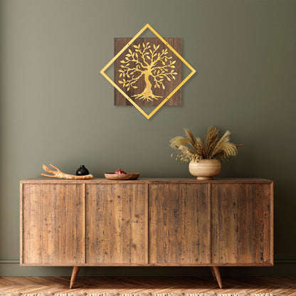 WALL DECORATION TREE FIGURE HM4752-METAL IN GOLD-WOOD 54x3(thickness)x54Hcm.
