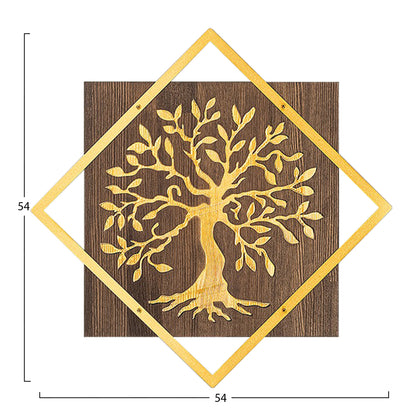 WALL DECORATION TREE FIGURE HM4752-METAL IN GOLD-WOOD 54x3(thickness)x54Hcm.