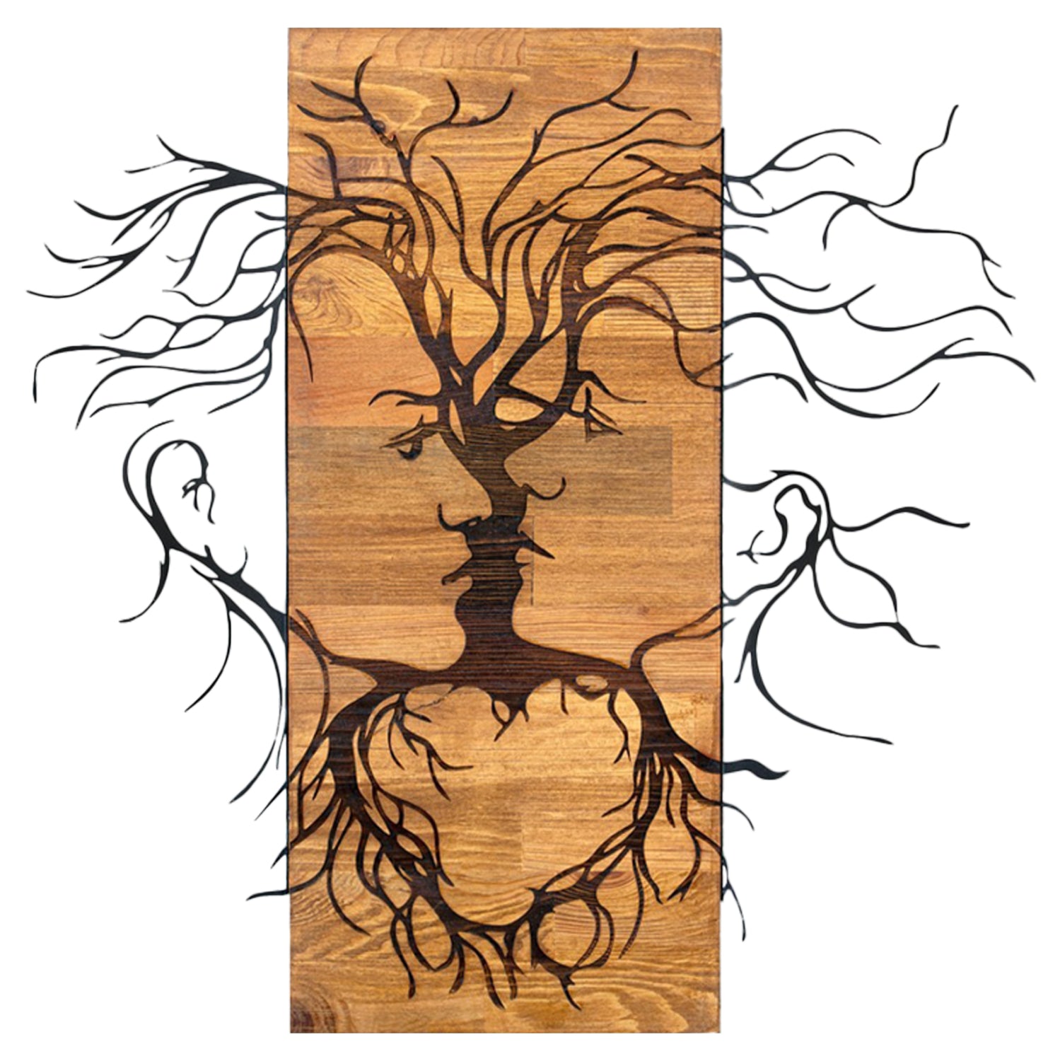 WALL DECORATION FACES HM4807-METAL IN BLACK-WOOD 60x3(thickness)x57.5Hcm.