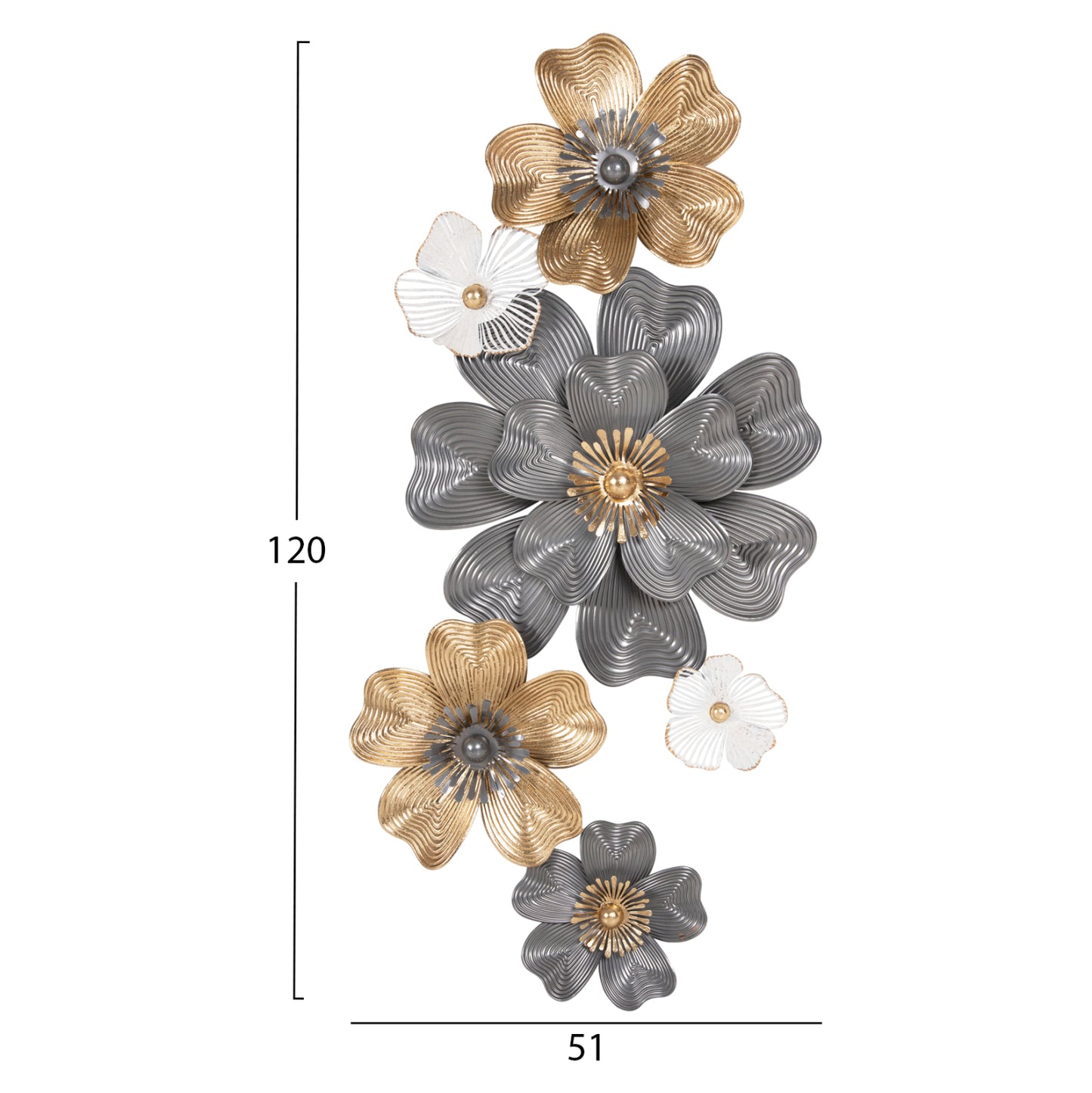 WALL DECOR HM4214 METAL IN WHITE-GREY-GOLD 51x7,5x120cm.