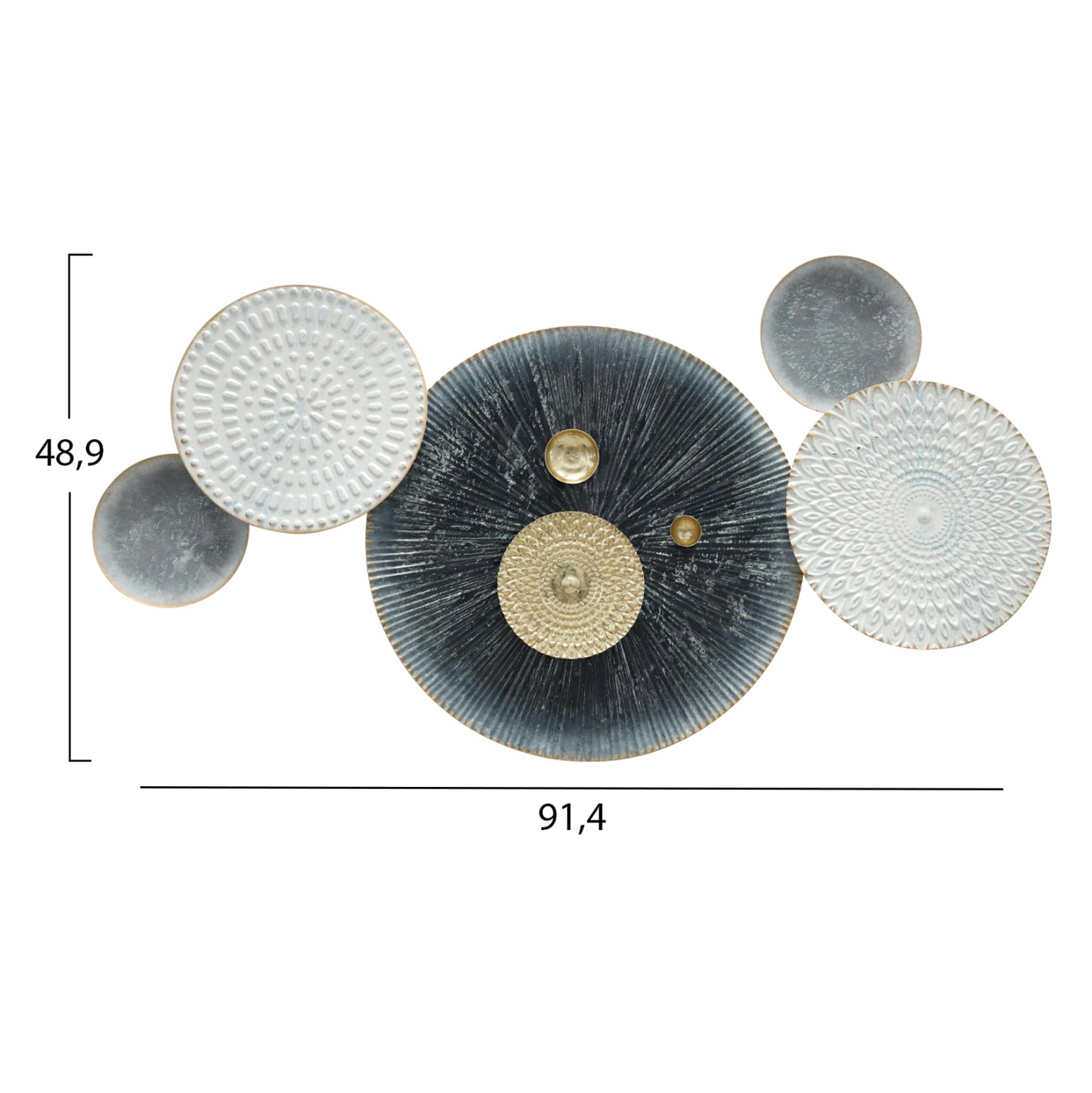WALL DECOR HM7551 METAL VARIOUS CIRCLES-WHITE, GREY, GOLD 91x5x49.5Ηcm