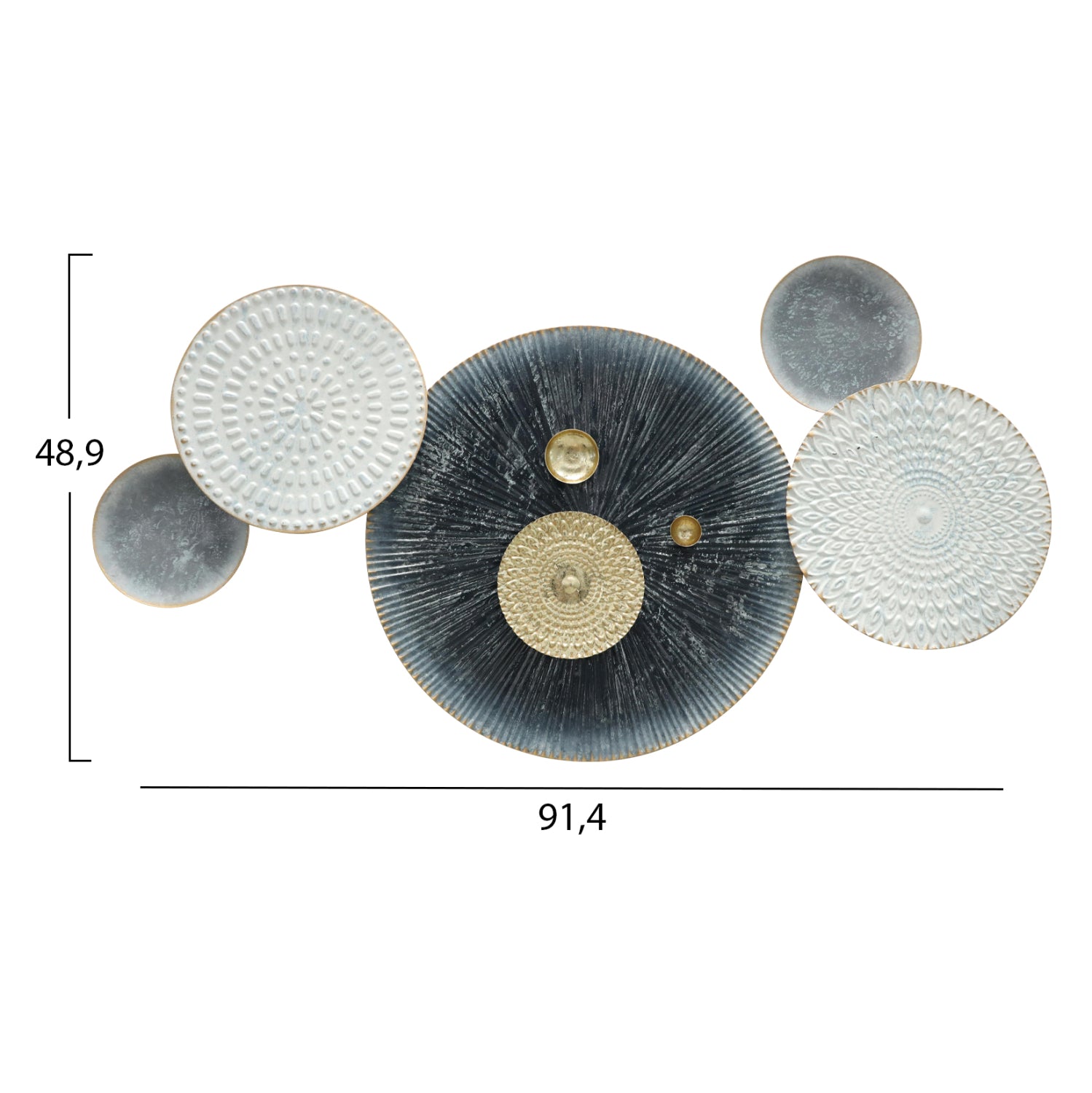 WALL DECOR HM7551 METAL VARIOUS CIRCLES-WHITE, GREY, GOLD 91x5x49.5Ηcm