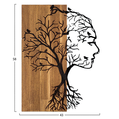 WALL DECORATION WOMAN FIGURE HM4754-METAL IN BLACK-WOOD 43x3(thickness)x58Hcm.