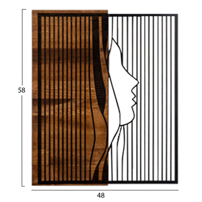 WALL DECORATION WOMAN PROFILE HM4801-METAL IN BLACK-WOOD 48x3(thickness)x58Hcm.