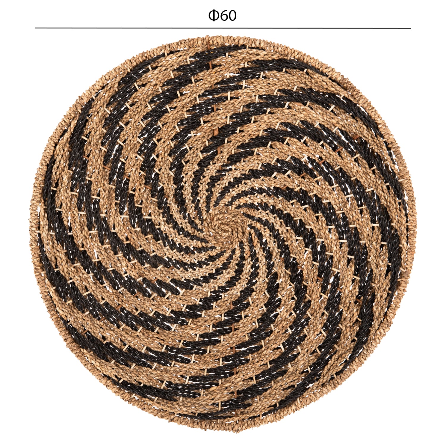 WALL DECOR ROUND HM7830.02 SPIRAL LOOK-SEAGRASS IN BLACK&NATURAL COLOR Φ61x3cm.