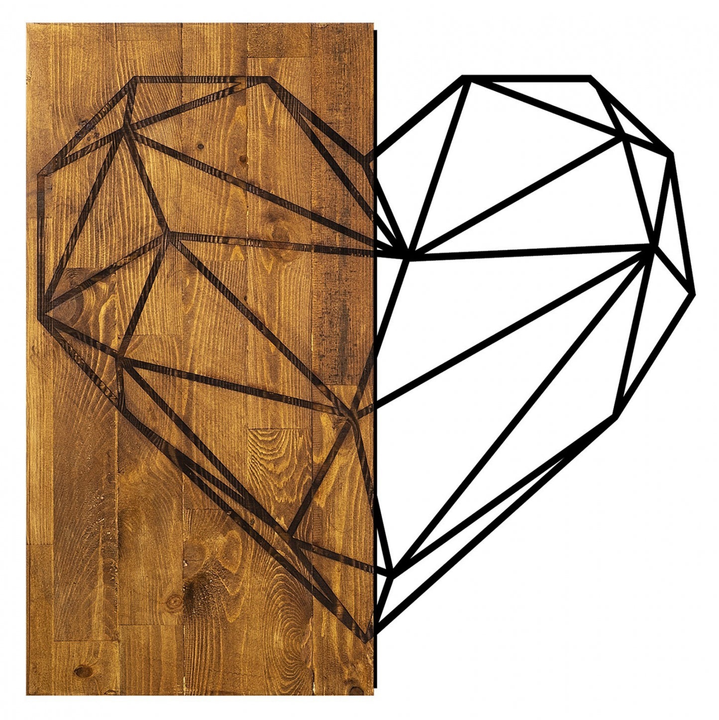 Wooden Wall Decoration with Black Metal Heart HM7219 58x58 cm.