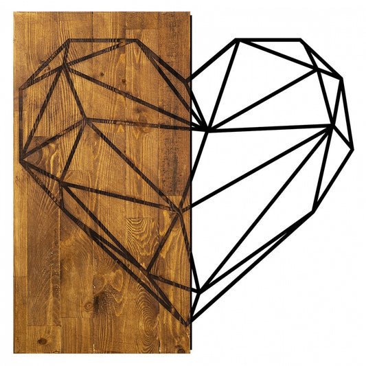 Wooden Wall Decoration with Black Metal Heart HM7219 58x58 cm.