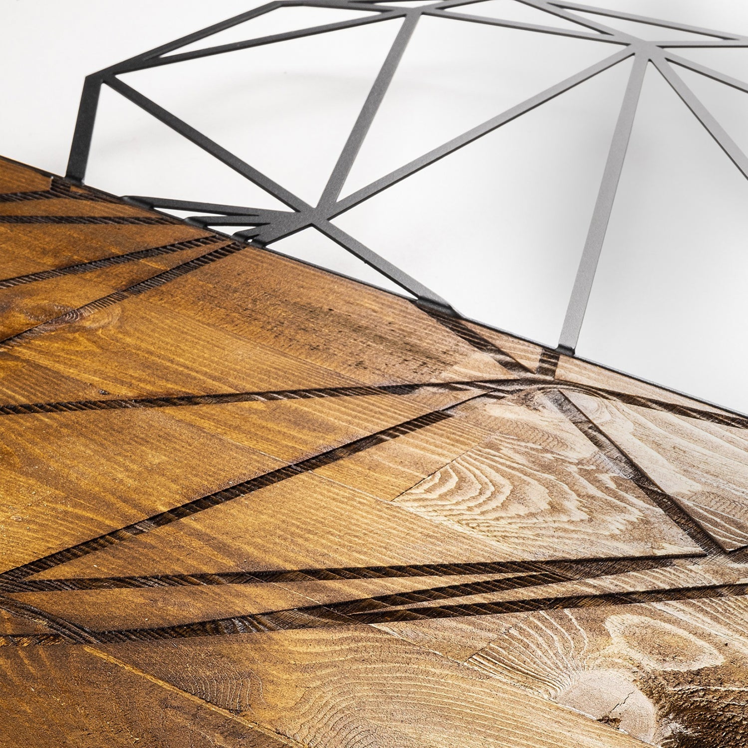Wooden Wall Decoration with Black Metal Heart HM7219 58x58 cm.