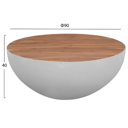 ROUND COFFEE TABLE BOWL HM8717.23 WHITE WITH ACACIA WOOD TOP Φ91x38,5Hcm. Β'RATED