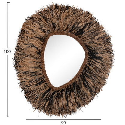 DECORATIVE WALL MIRROR GRESSO HM4712 BANANA FIBERS IN NATURAL-BLACK 90x100Hcm.