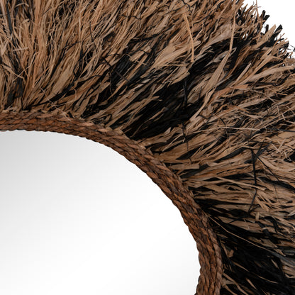 DECORATIVE WALL MIRROR GRESSO HM4712 BANANA FIBERS IN NATURAL-BLACK 90x100Hcm.