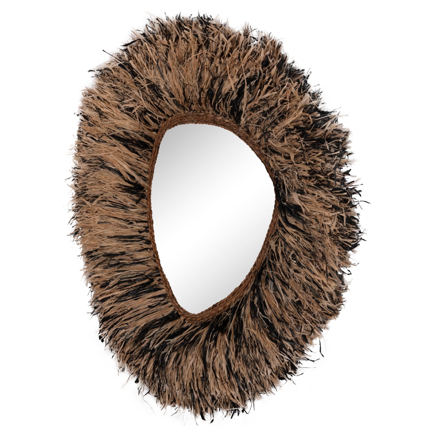 DECORATIVE WALL MIRROR GRESSO HM4712 BANANA FIBERS IN NATURAL-BLACK 90x100Hcm.