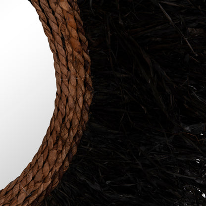 DECORATIVE ROUND WALL MIRROR BRENNO HM4713 BANANA FIBERS IN BLACK Φ80cm.