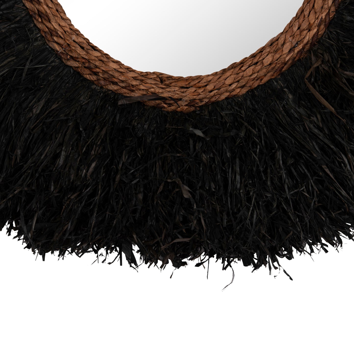 DECORATIVE ROUND WALL MIRROR BRENNO HM4713 BANANA FIBERS IN BLACK Φ80cm.