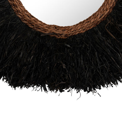 DECORATIVE ROUND WALL MIRROR BRENNO HM4713 BANANA FIBERS IN BLACK Φ80cm.