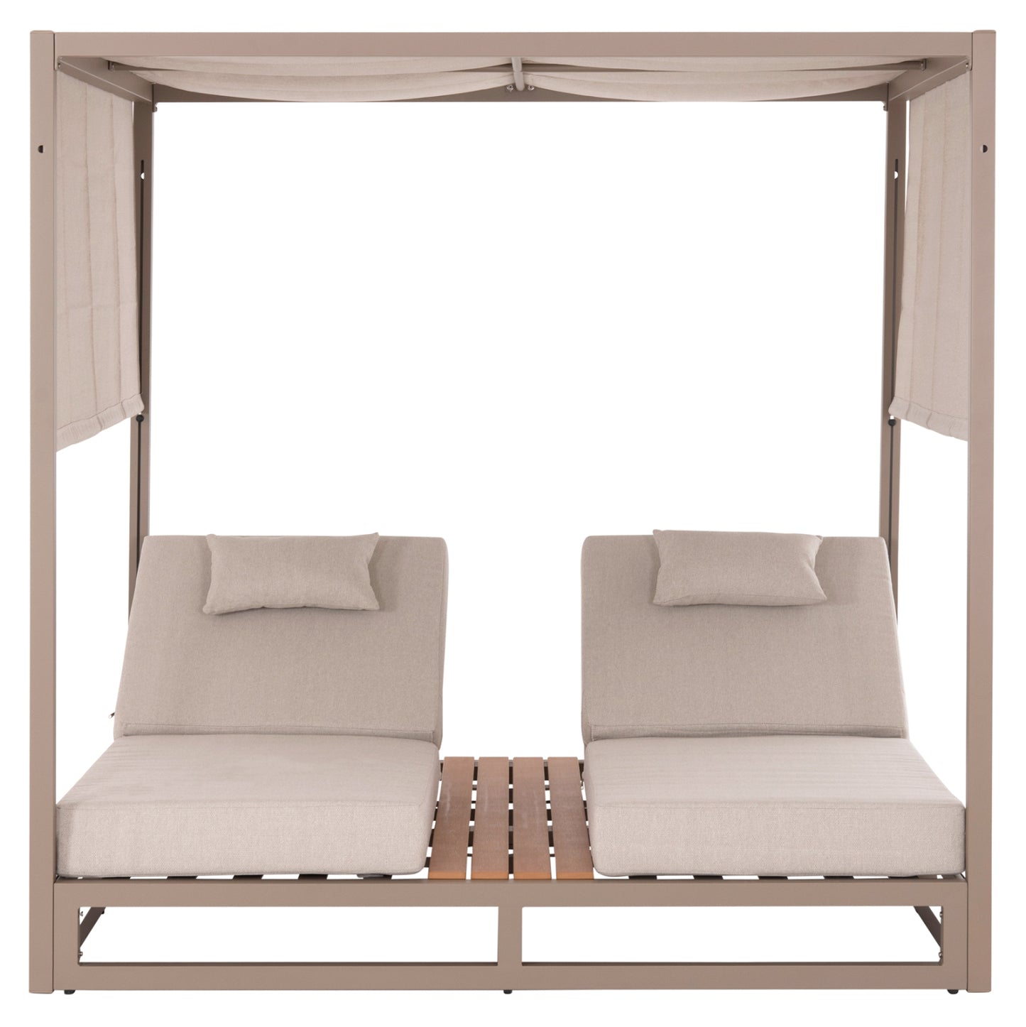 DOUBLE LOUNGE SUNBEDS WITH SUNSHADES GALLANT HM6097.04 ALUMINUM IN CAPPUCCINO 2x2x2m