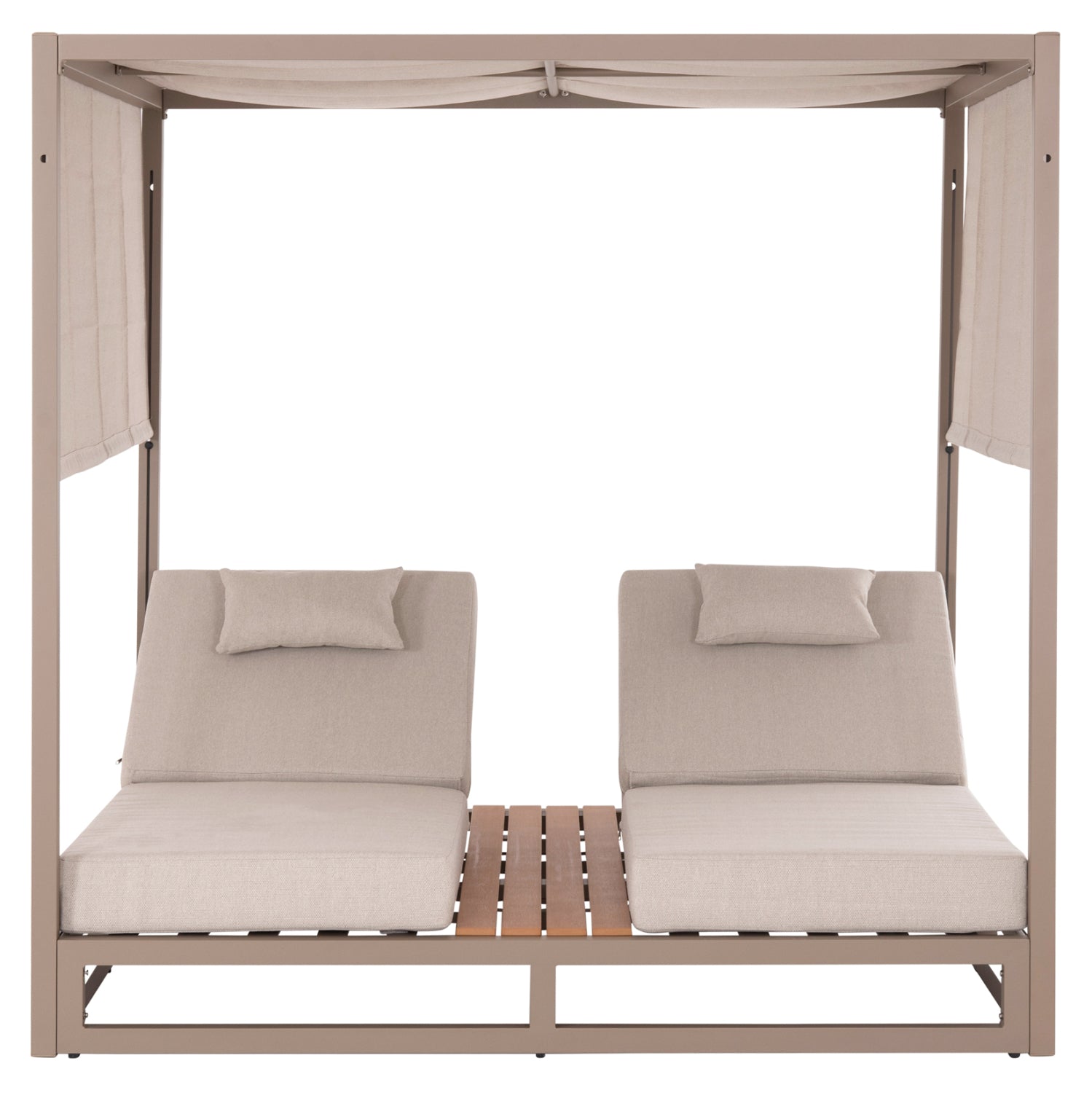 DOUBLE LOUNGE SUNBEDS WITH SUNSHADES GALLANT HM6097.04 ALUMINUM IN CAPPUCCINO 2x2x2m