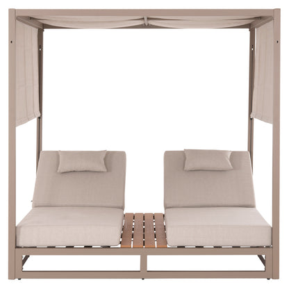 DOUBLE LOUNGE SUNBEDS WITH SUNSHADES GALLANT HM6097.04 ALUMINUM IN CAPPUCCINO 2x2x2m