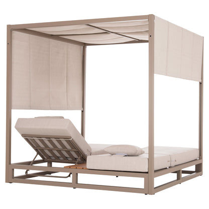DOUBLE LOUNGE SUNBEDS WITH SUNSHADES GALLANT HM6097.04 ALUMINUM IN CAPPUCCINO 2x2x2m