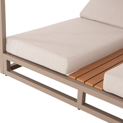 DOUBLE LOUNGE SUNBEDS WITH SUNSHADES GALLANT HM6097.04 ALUMINUM IN CAPPUCCINO 2x2x2m