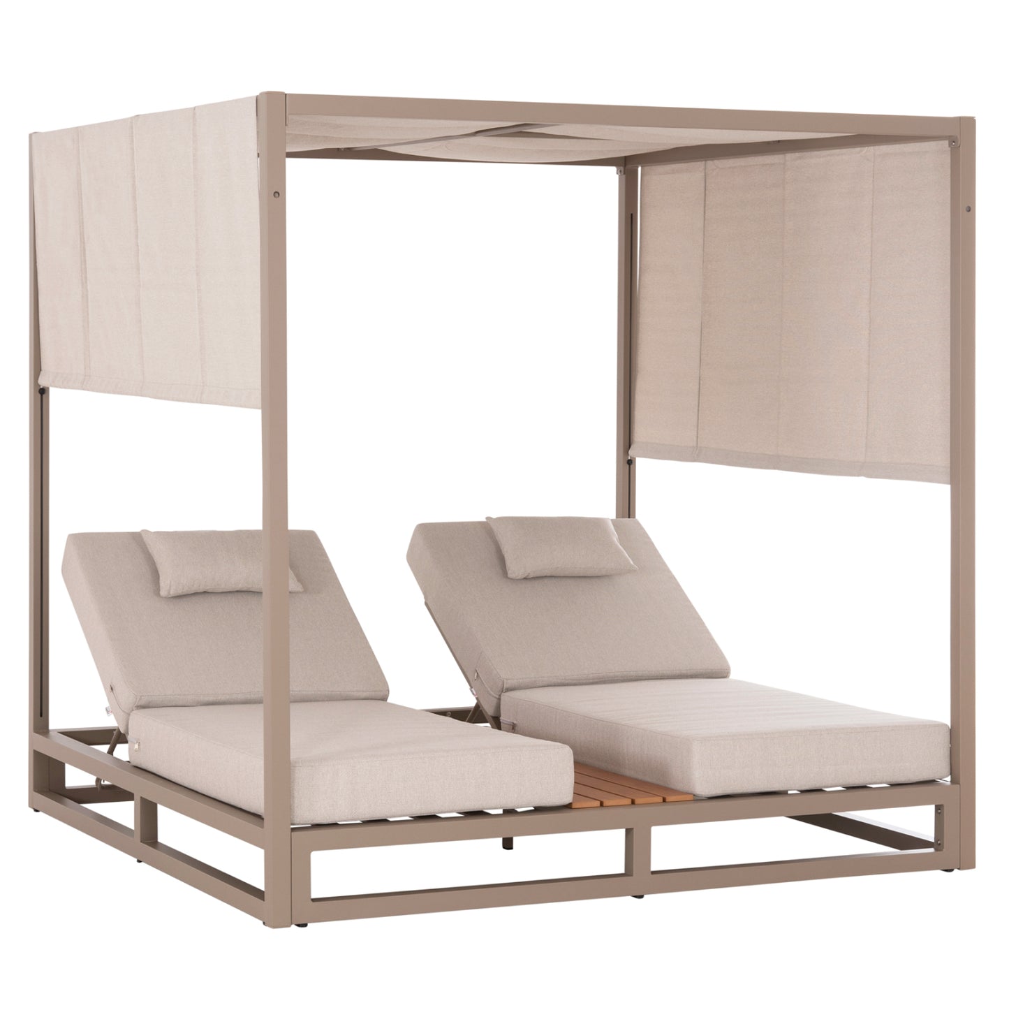 DOUBLE LOUNGE SUNBEDS WITH SUNSHADES GALLANT HM6097.04 ALUMINUM IN CAPPUCCINO 2x2x2m