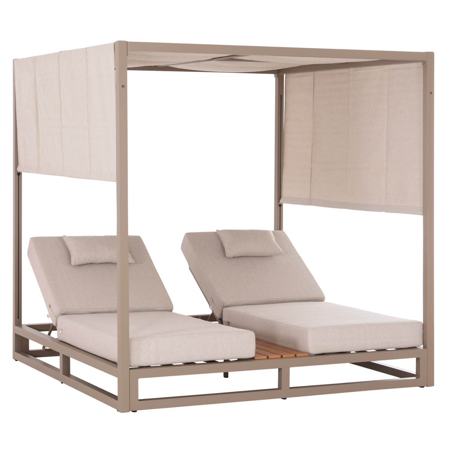 DOUBLE LOUNGE SUNBEDS WITH SUNSHADES GALLANT HM6097.04 ALUMINUM IN CAPPUCCINO 2x2x2m