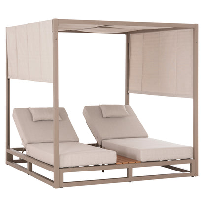 DOUBLE LOUNGE SUNBEDS WITH SUNSHADES GALLANT HM6097.04 ALUMINUM IN CAPPUCCINO 2x2x2m