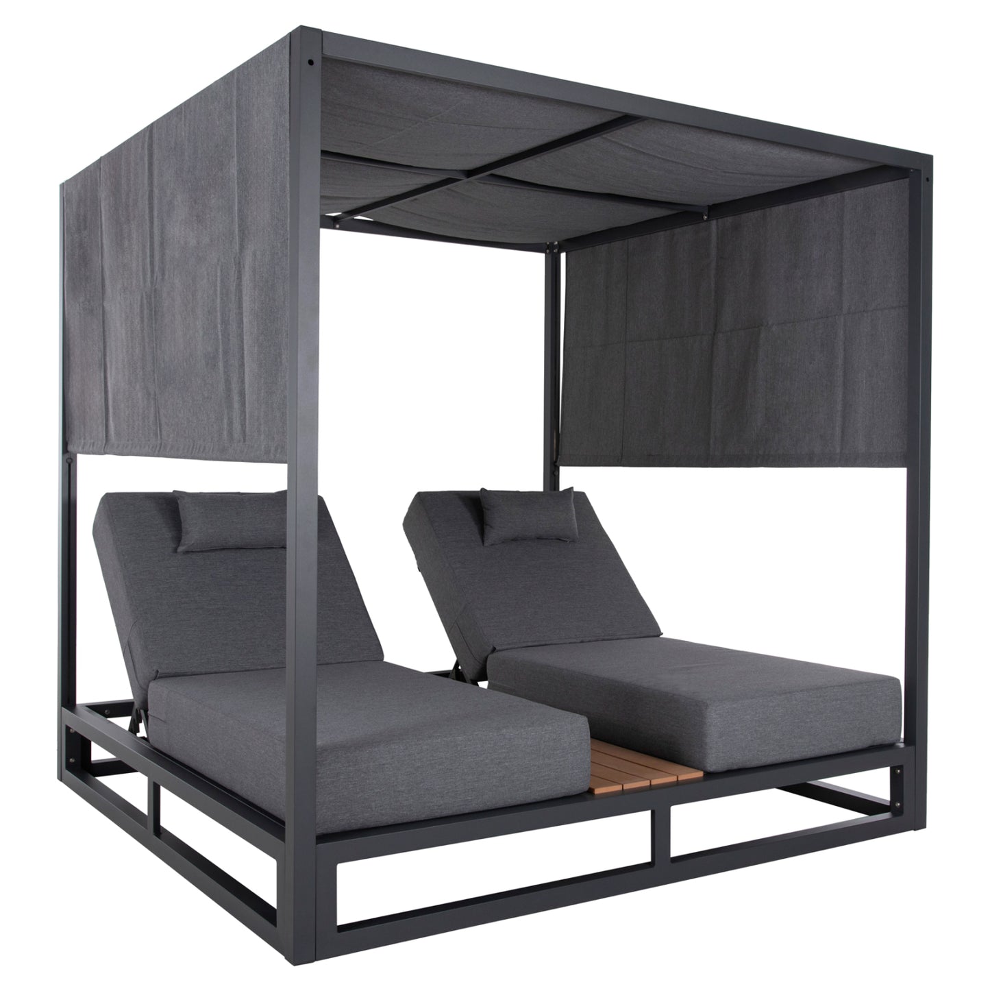 DOUBLE LOUNGE SUNBEDS IN A CUBE WITH SUNSHADES GALLANT HM6097.01 ALUMINUM IN GREY 2x2x2m