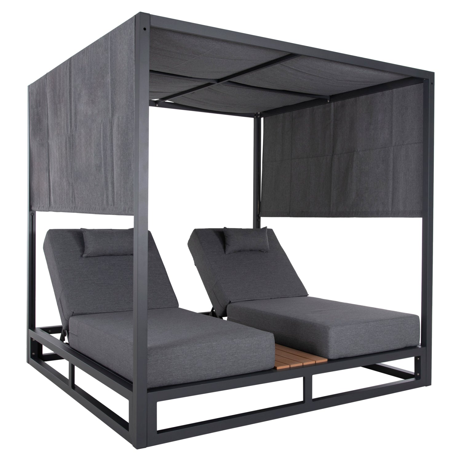 DOUBLE LOUNGE SUNBEDS IN A CUBE WITH SUNSHADES GALLANT HM6097.01 ALUMINUM IN GREY 2x2x2m