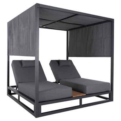 DOUBLE LOUNGE SUNBEDS IN A CUBE WITH SUNSHADES GALLANT HM6097.01 ALUMINUM IN GREY 2x2x2m