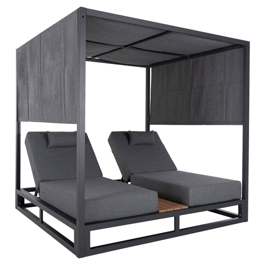 DOUBLE LOUNGE SUNBEDS IN A CUBE WITH SUNSHADES GALLANT HM6097.01 ALUMINUM IN GREY 2x2x2m