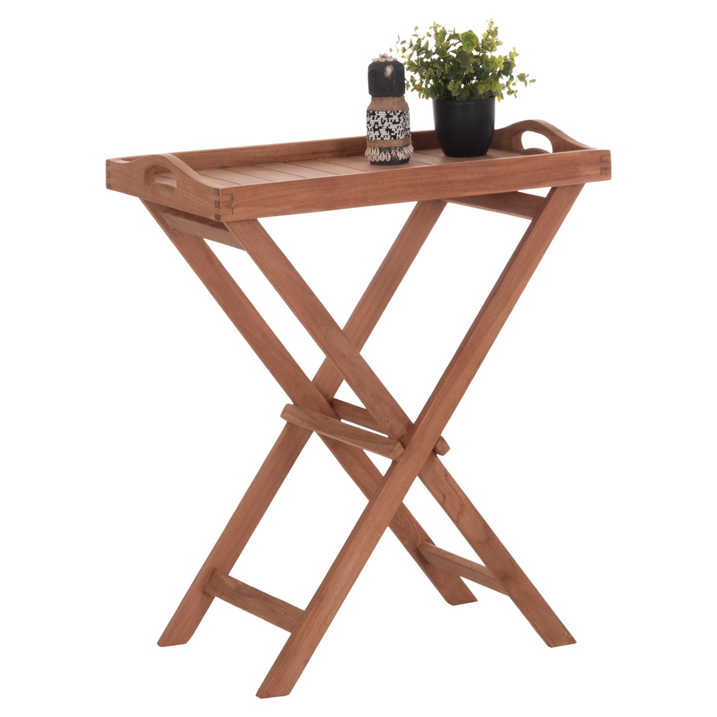 SERVING TRAY ON FOLDABLE STAND BARNABY HM4580 TEAK WOOD IN NATURAL COLOR 63x40x77Hcm