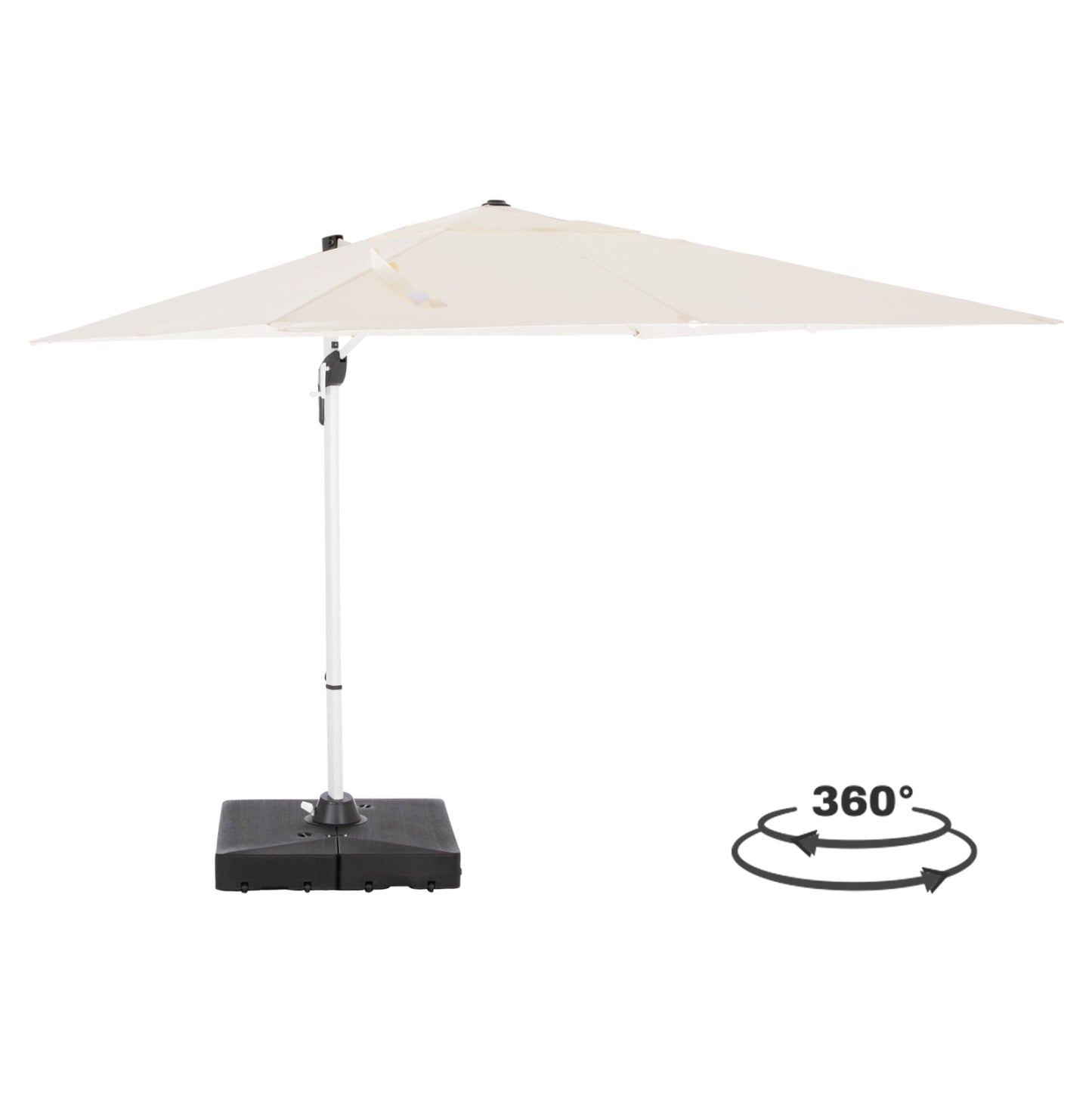 PROFESSIONAL UMBRELLA 2.7x2.7m WITH WATER BASE JAVANTE HM10857.02 WHITE ALUM. & SHADE