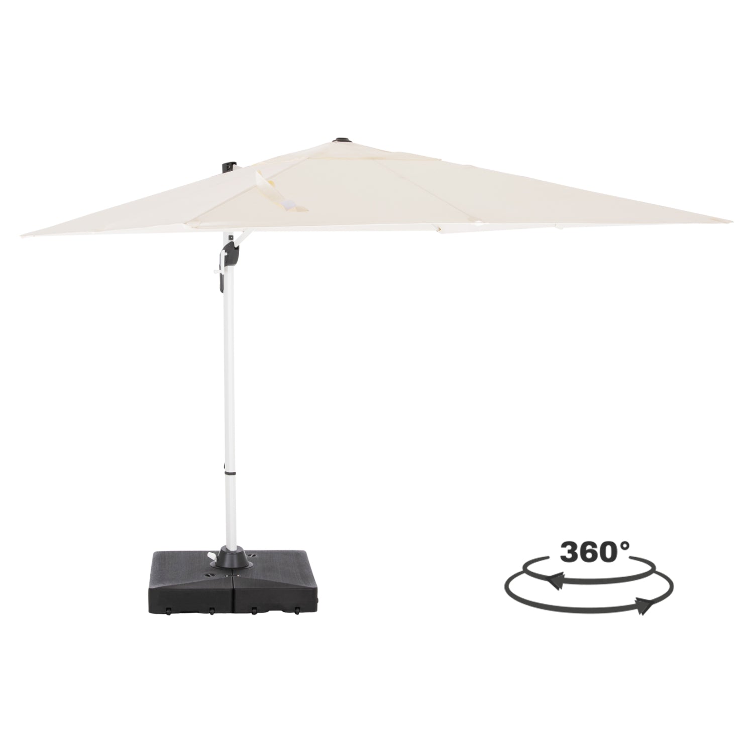 PROFESSIONAL UMBRELLA 2.7x2.7m WITH WATER BASE JAVANTE HM10857.02 WHITE ALUM. & SHADE