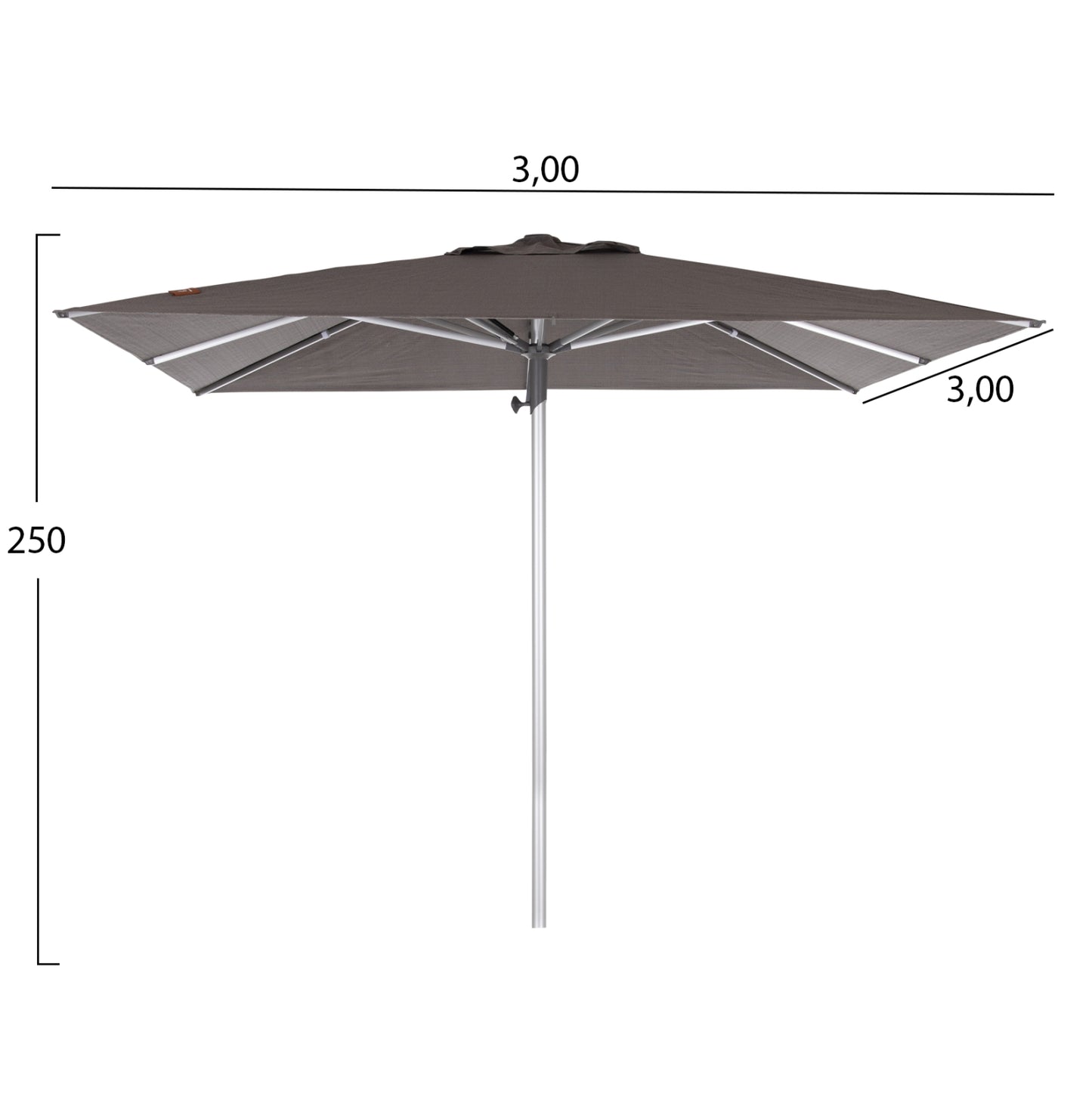 RPOFESSIONAL UMBRELLA 3x3m GLADELL HM6604.01 GREY SHADE-ANODIZED ALUMINUM